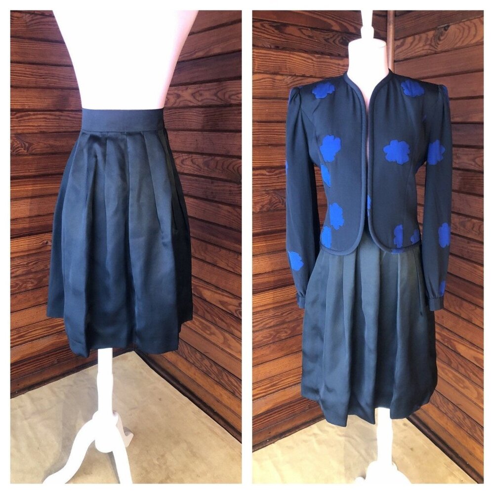 Skater Skirt, High Waist Skirt, Black Skirt, Pleated Skirt, Satin Skirt. Small S